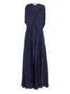 Victoria Beckham Blue Sleeveless Long Dress With V Neck In Fabric Woman In Blue