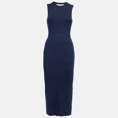 Victoria Beckham Navy Blue Knit Ribbed Sleeveless Maxi Dress