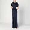 Victoria Beckham Navy Blue Long Dress With Gathered Waist In Blue