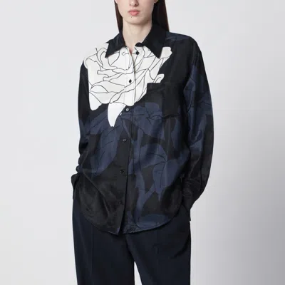 Victoria Beckham Navy Blue Shirt With Floral Pattern