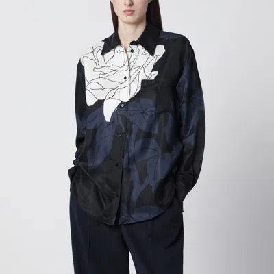 Victoria Beckham Floral Shirt Long Sleeves Collared Neck Pocket In Blue