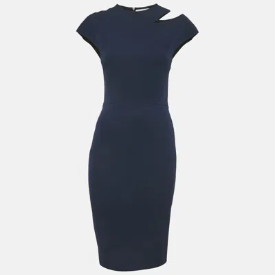 Pre-owned Victoria Beckham Navy Blue Silk Blend Cut-out Shoulder Sheath Dress S