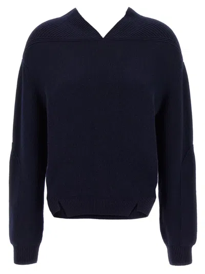 Victoria Beckham Navy Blue V-neck Yoke Detail Sweater