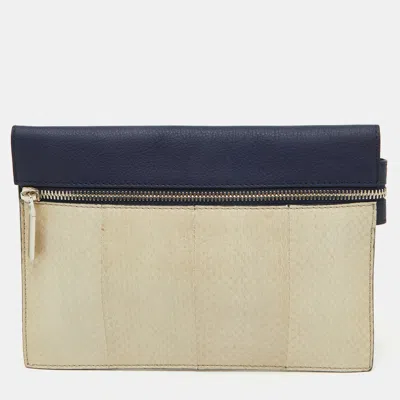 Pre-owned Victoria Beckham Navy Blue/white Python Small Zip Pouch