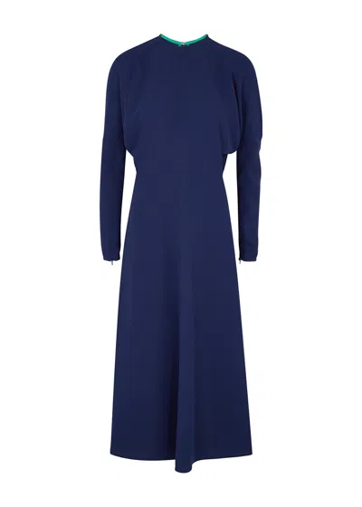 Victoria Beckham Navy Crepe Midi Dress In Blue