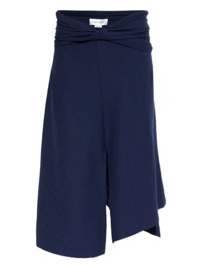 Victoria Beckham Navy Ribbed Twist Midi Skirt In Blue
