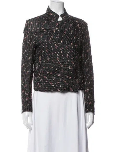 Pre-owned Victoria Beckham Nylon Floral Print Biker Jacket In Blue