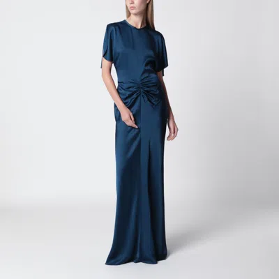 Victoria Beckham Isabella Gathered Satin-crepe Gown In Blue