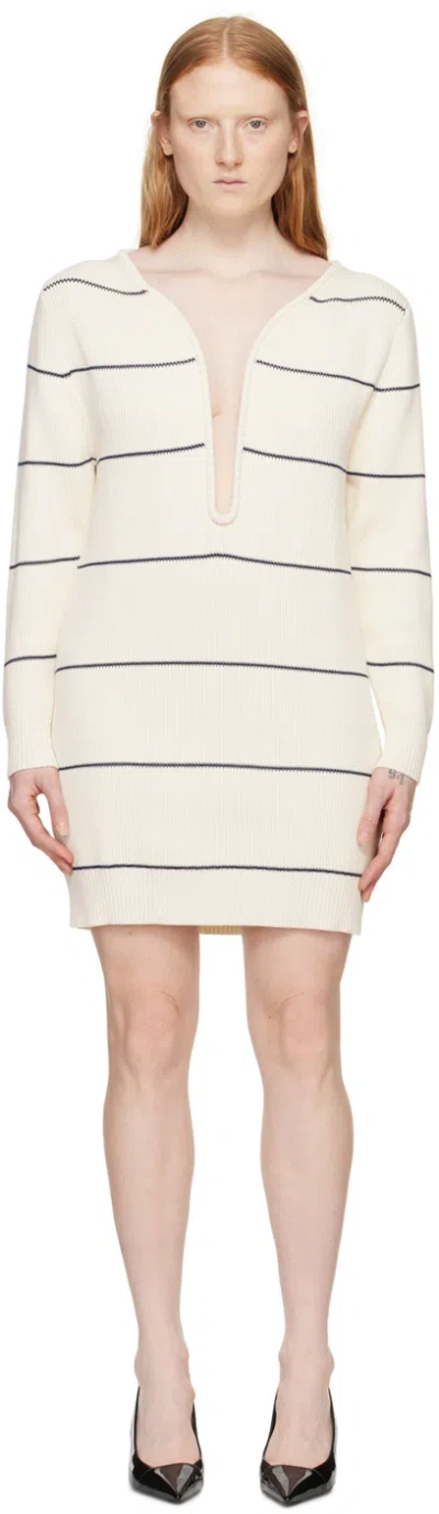 Victoria Beckham Striped Ribbed Cotton-blend Mini Dress In Elfenbein