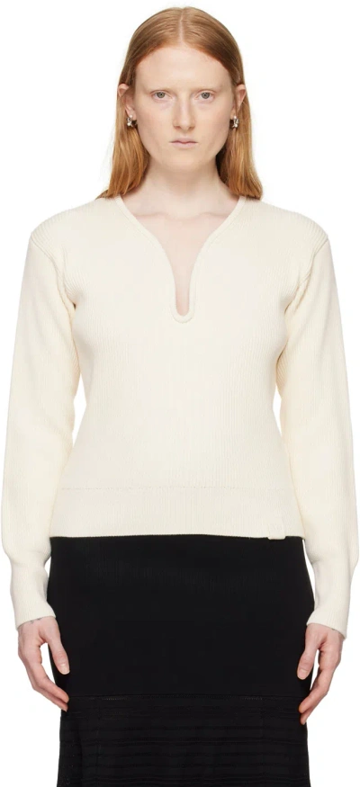 Victoria Beckham Off-white Frame Detail Sweater In Natural