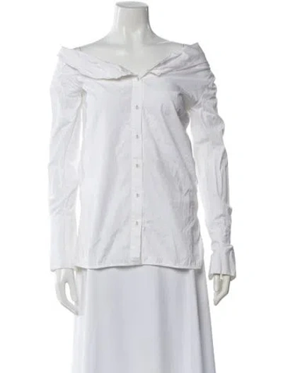 Pre-owned Victoria Beckham Off-the-shoulder Long Sleeve Blouse In White