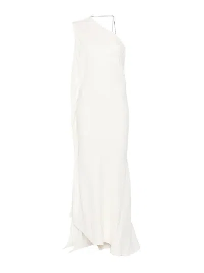Victoria Beckham One-shoulder Open-back Embellished Draped Ribbed-knit Gown In White