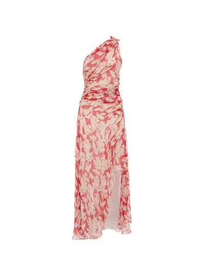 VICTORIA BECKHAM VICTORIA BECKHAM ONE SHOULDER DRAPED MIDI DRESS CHILLI AND BLUSH