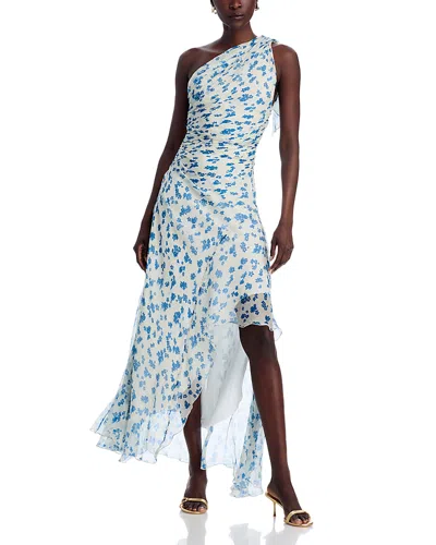 Victoria Beckham One Shoulder Draped Midi Dress In Cloud/blue