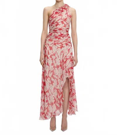 Victoria Beckham One Shoulder Draped Midi Dress In Chilli / Blush In Pink