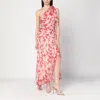 Victoria Beckham Floral Print One-shoulder Draped Midi Dress In Red