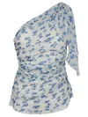 Victoria Beckham Asymmetric Draped Floral Ruched Sleeve Top