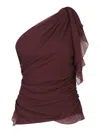 Victoria Beckham Draped One-shoulder Top Asymmetric Hem In Brown
