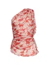 Victoria Beckham Womens Chilli Blush Asymmetric Draped Floral Silk Top In Orange