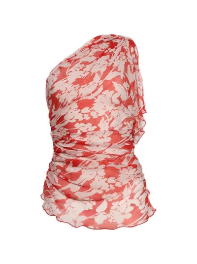 VICTORIA BECKHAM VICTORIA BECKHAM ONE SHOULDER DRAPED TOP CHILLI AND BLUSH