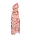 Victoria Beckham Floral Print One-shoulder Draped Midi Dress In Pink