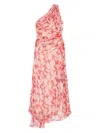 Victoria Beckham Womens Floral-print One-shoulder Silk Midi Dress Chilli Blush In Red