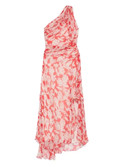 Victoria Beckham Womens Floral-print One-shoulder Silk Midi Dress Chilli Blush In Red