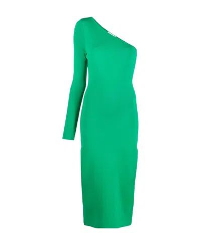 Victoria Beckham One-shoulder Ribbed Dress In Green