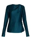 Victoria Beckham Open-back Long-sleeve Blouse In Blue