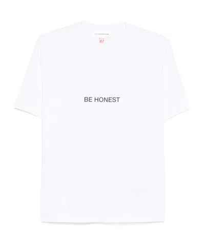 Victoria Beckham White Crewneck T-shirt With Slogan Print On The Front In Cotton Woman