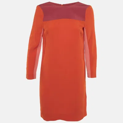 Pre-owned Victoria Beckham Orange Colorblock Crepe Shift Dress S