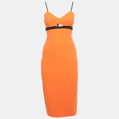 Pre-owned Victoria Beckham Orange Stretch Crepe Contrast Detail Sheath Dress S
