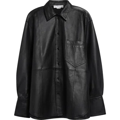 Victoria Beckham Oversize Leather Button-up Shirt In Black