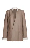 Victoria Beckham Oversized Collarless Virgin Wool Jacket In Brown
