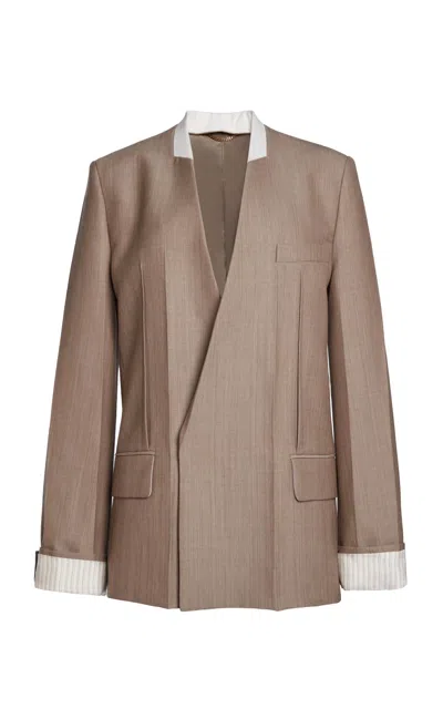 Victoria Beckham Oversized Collarless Virgin Wool Jacket In Brown