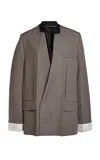 Victoria Beckham Oversized Collarless Virgin Wool Jacket In Brown