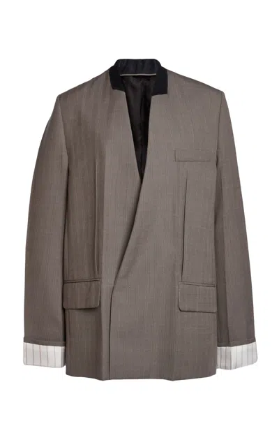 Victoria Beckham Oversized Collarless Virgin Wool Jacket In Brown