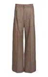 Victoria Beckham Oversized Pleated Virgin Wool Trousers In Brown