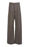 Victoria Beckham Oversized Pleated Virgin Wool Trousers In Gray