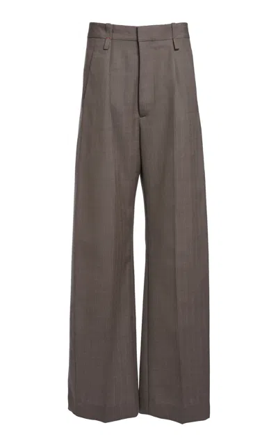 Victoria Beckham Oversized Pleated Virgin Wool Trousers In Gray