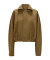 Victoria Beckham Oversized Roll Neck Bomber Jacket In Dark Camel In Green