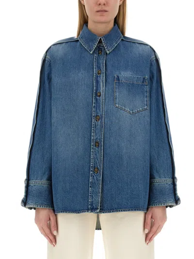 Victoria Beckham Roomy Fit Shirt Featuring Pocket In Blue
