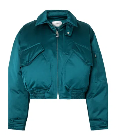 Victoria Beckham Padded Cotton-blend Sateen Down Bomber Jacket In Green