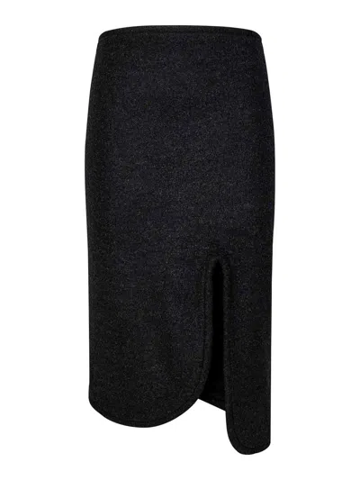 VICTORIA BECKHAM PADDED TUBE CHARCOAL WOOL MIDI SKIRT