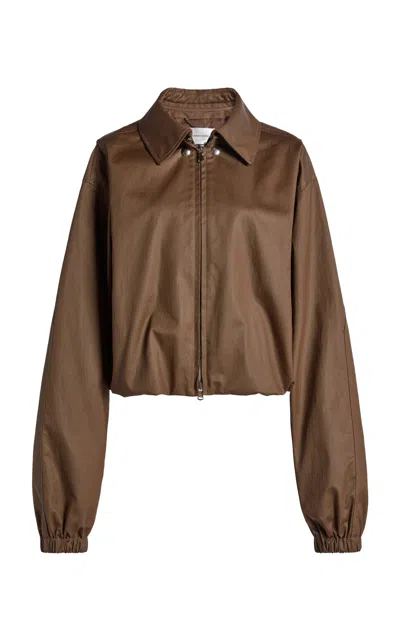 Victoria Beckham Paneled Cotton Bomber Jacket In Brown