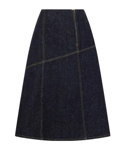 Victoria Beckham Paneled Denim Midi Skirt In Blue
