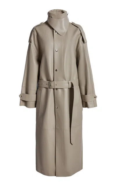 Victoria Beckham Paneled Lamb Leather Trench Coat In Gray