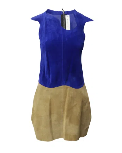 Victoria Beckham Paneled Mini Dress In Multicolor Suede In Blue