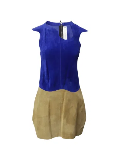 Pre-owned Victoria Beckham Paneled Suede Dress In Blue