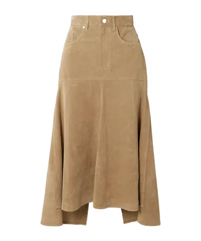 Victoria Beckham Paneled Suede Midi Skirt In Neutral